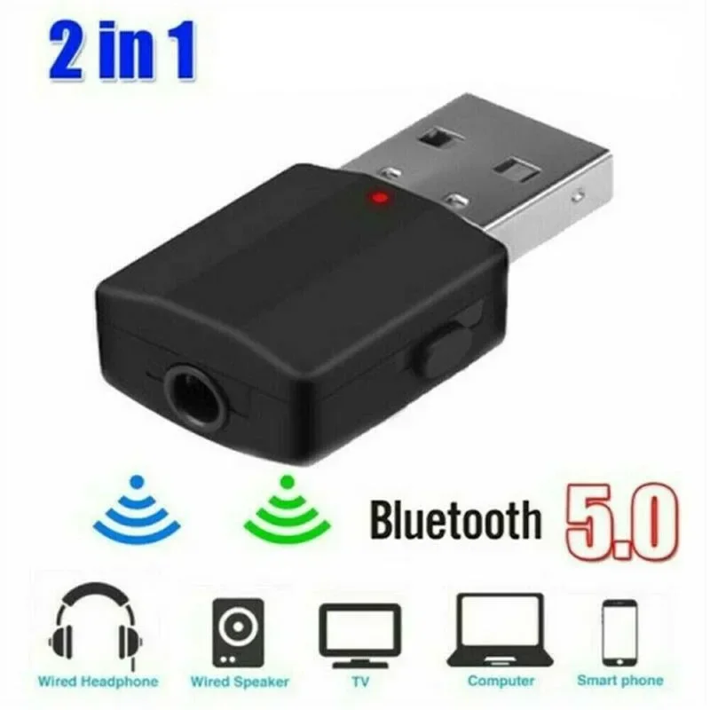 2 in 1 Mini USB Bluetooth 5.0 เครื่องส่งสัญญาณอะแดปเตอร์ 3.5 มม.3.5 แจ็ค Audio AUX สําหรับทีวี PC หูฟังสเตอริโอรถ HIFI dongle