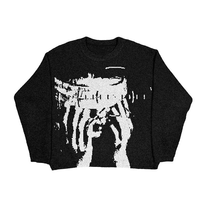 

Men's new autumn Gothic hip-hop streetwear knitted sweater portrait printed pullover sweater Harajuku women's sweater