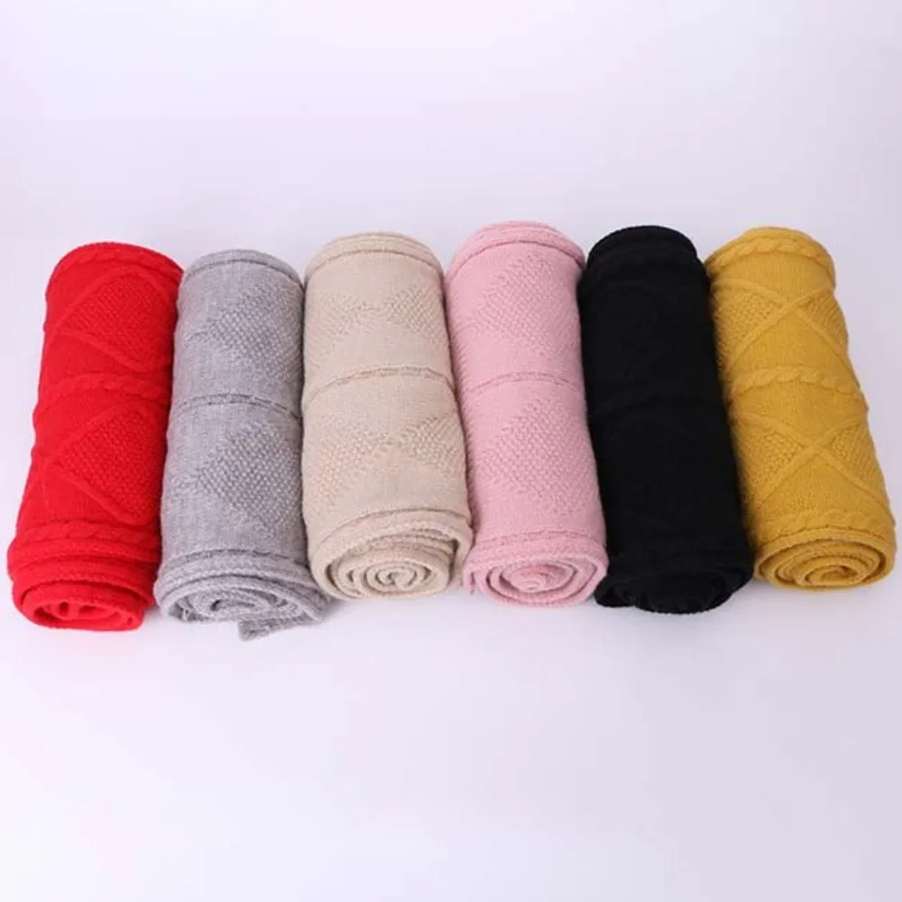 Yarmulke Elastic Scarf and Hat Set Touch Screen Warm Cold Proof Gloves Acrylic Fibers Solid Color Woolen Hat Women