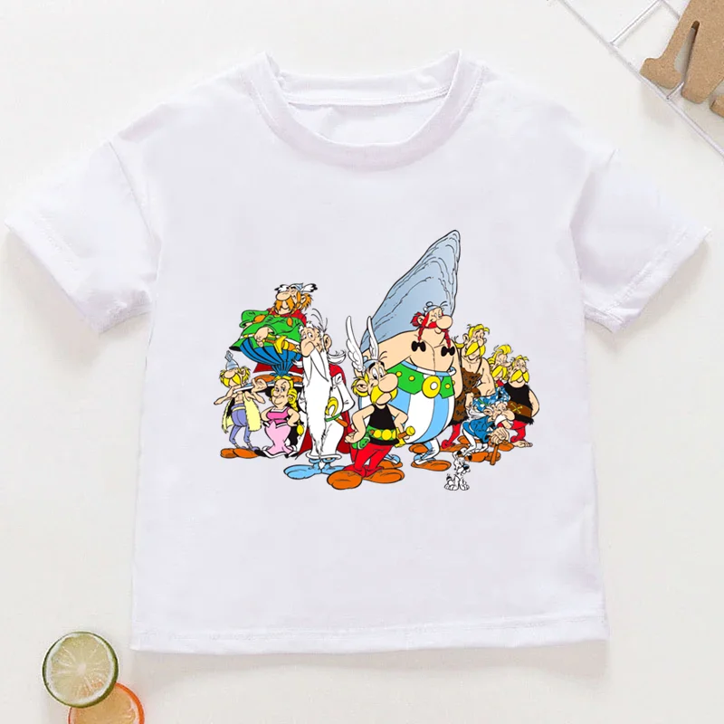 The Adventures of Asterix and Obelix เสื้อยืดเด็กลายตลกๆสำหรับเด็กผู้หญิงเสื้อฤดูร้อนเสื้อยืดเด็กลายการ์ตูนเสื้อผ้าเด็กผู้ชาย