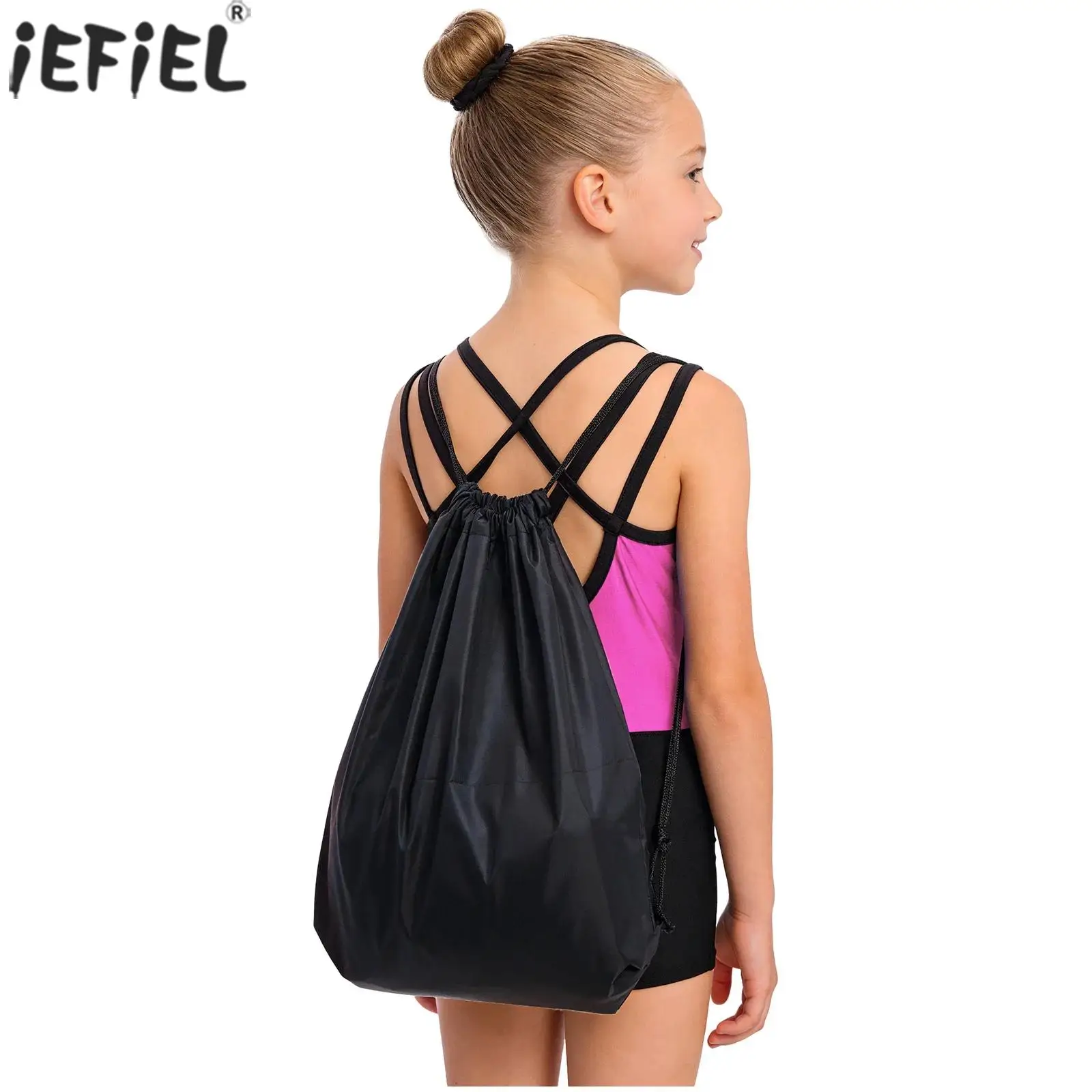 Kids Girls Gymnastics Figure Skating Acrobatics Dance Outfits Sleeveless Shiny Rhinestones Ballet Leotard with Shorts Backpack