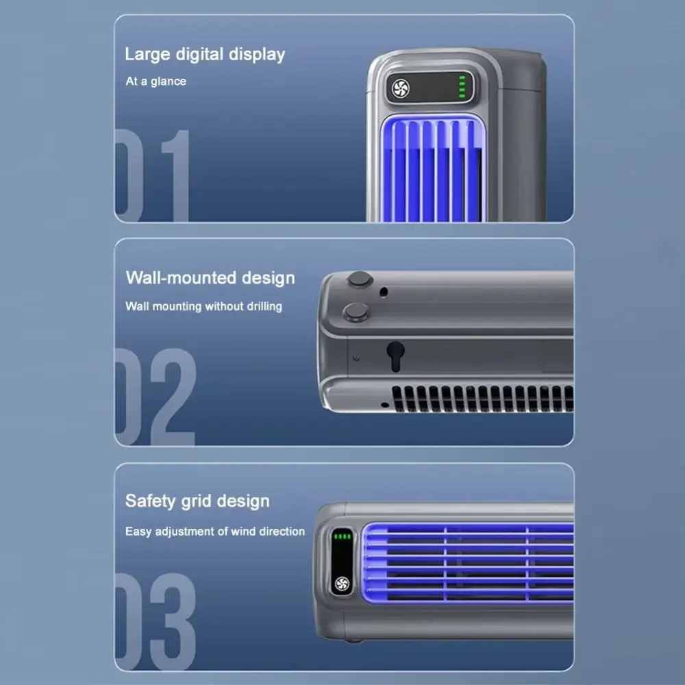 

Portable 3 Speeds Tower Fan Rechargeable Quiet Wall Mount Fan Standing Non-drilling Air Conditioning Fan Bedroom
