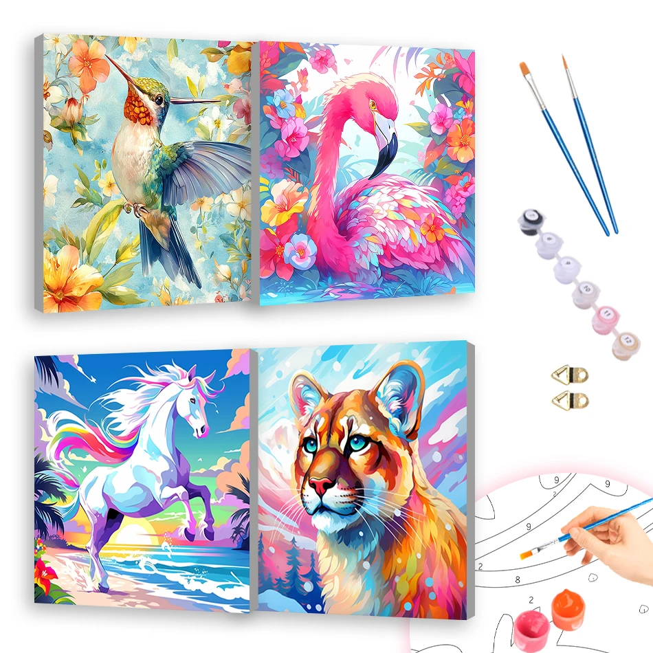 

RUOPOTY Diy Painting By Numbers For Beginner 20x20cm With Frame Animals Colors Drawing Artwork Picture Arts Crafts Color Markers