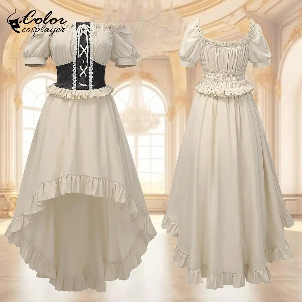 

Medieval Dress Halloween Cosplay Costume Female Knight Ruffled Skirt Irregular Short Sleeve Dress Performance European Clothing