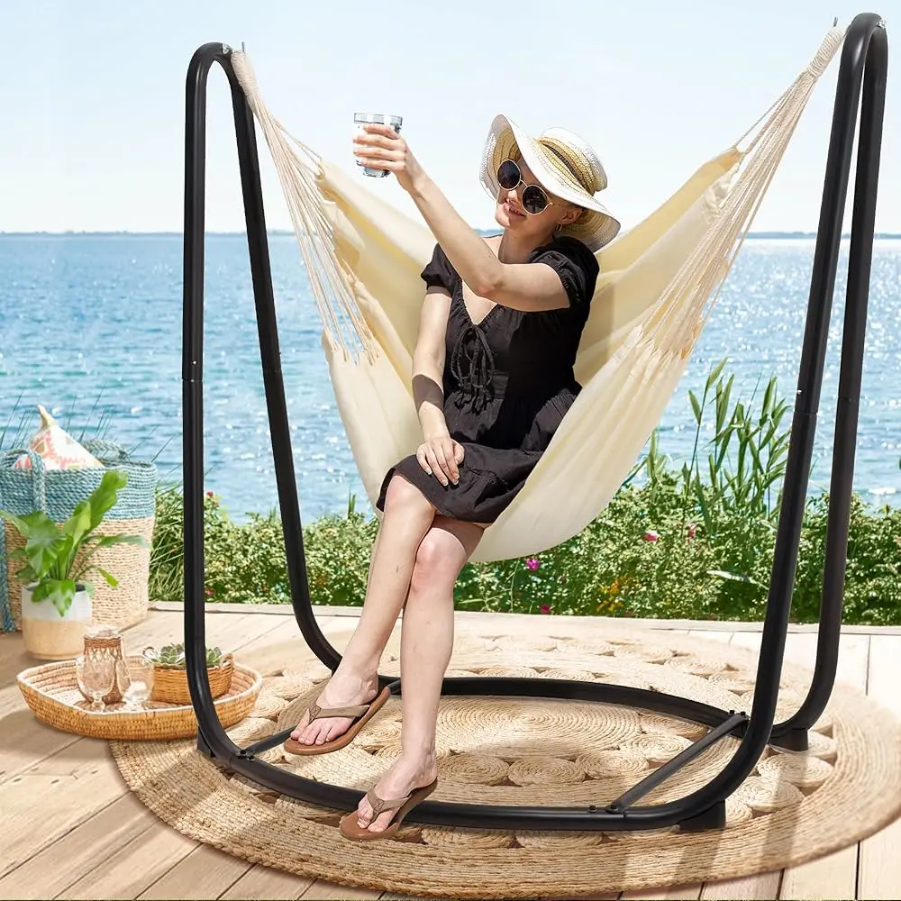 

Крытый стул-качалка Hammo с подставкой, подвесной стул для улицы с подставкой, точность 330 фунтов, патентованная подвеска, бежевый