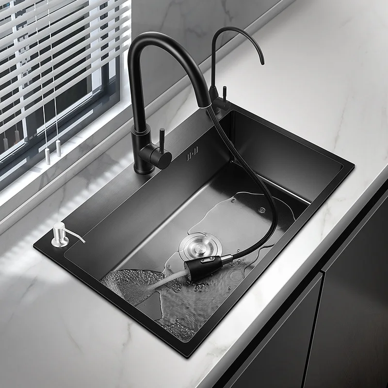 

304 Stainless Steel Kitchen Sink Wash Basin with Kitchen Faucet Portable Sink Household Drain Basket Kitchen Sink Set