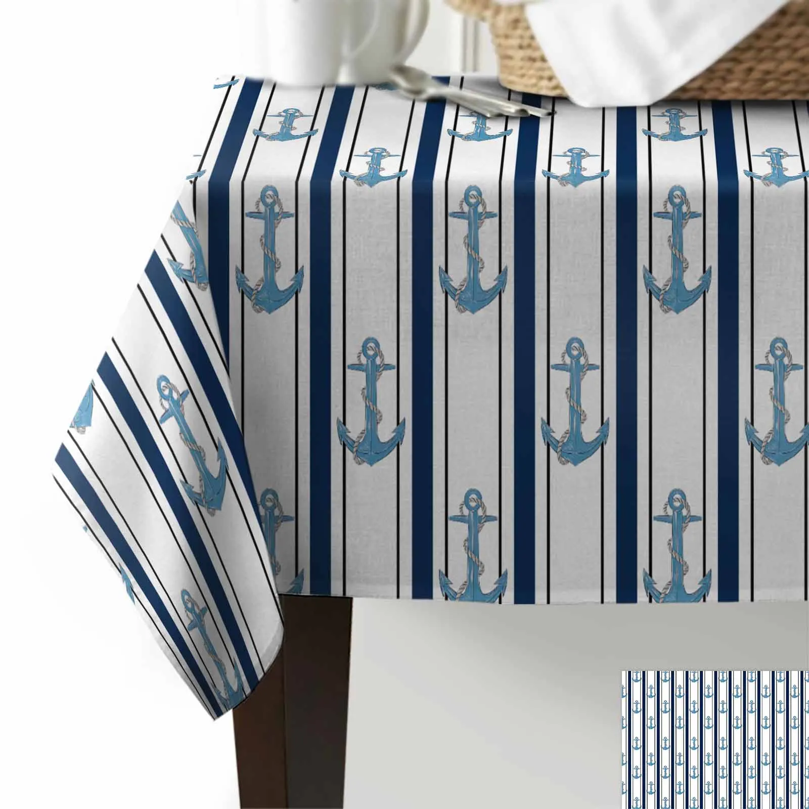 Anchor Line Rope Loop Anti-scalding Thickened Waterproof Tablecloth Rectangular Round Table Cover Kitchen Furnishings