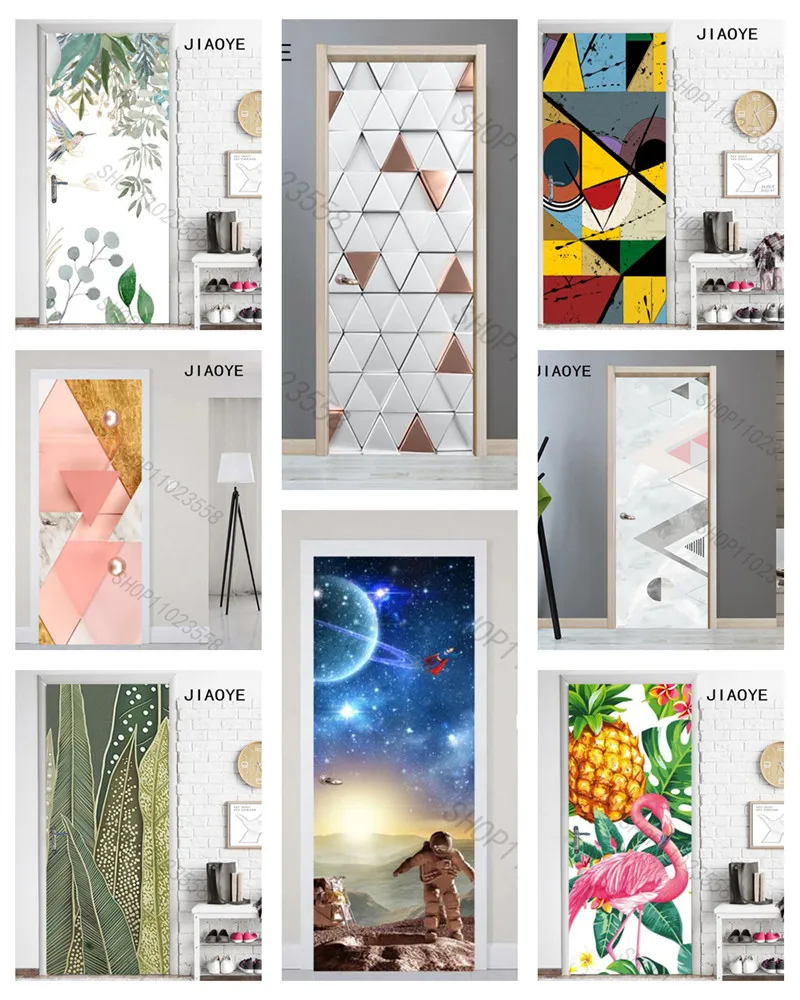 Self adhesive custom geometric space tropical plant door sticker wallpaper fridge sticker Waterproof Home Decor Decal Art Poster