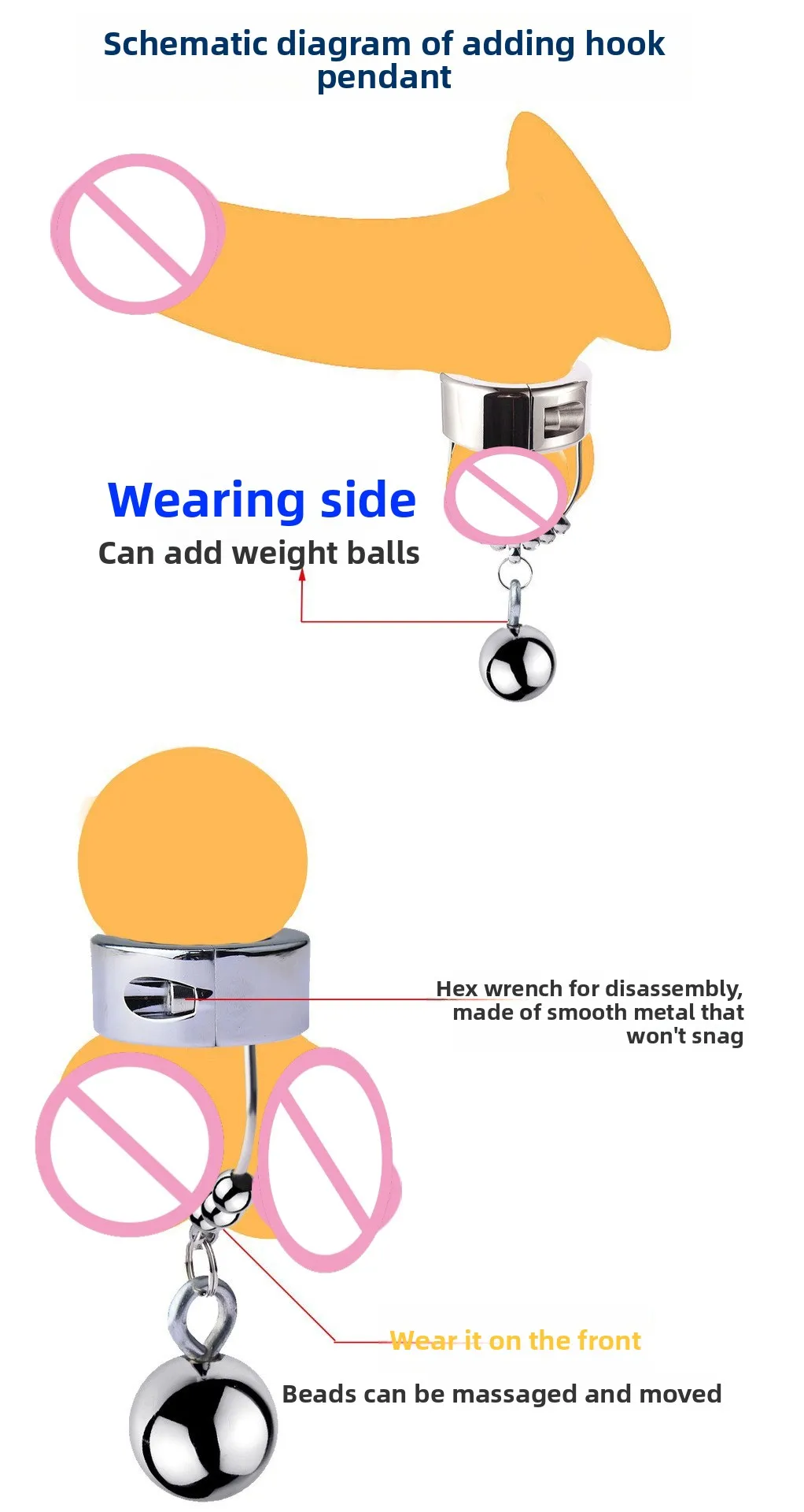 SM Sex Products Men's Stainless Steel Scrotal Bondage Testicular Weight Bearing Ring Penis Weight Bearing Exercise Pendant Ring view 3