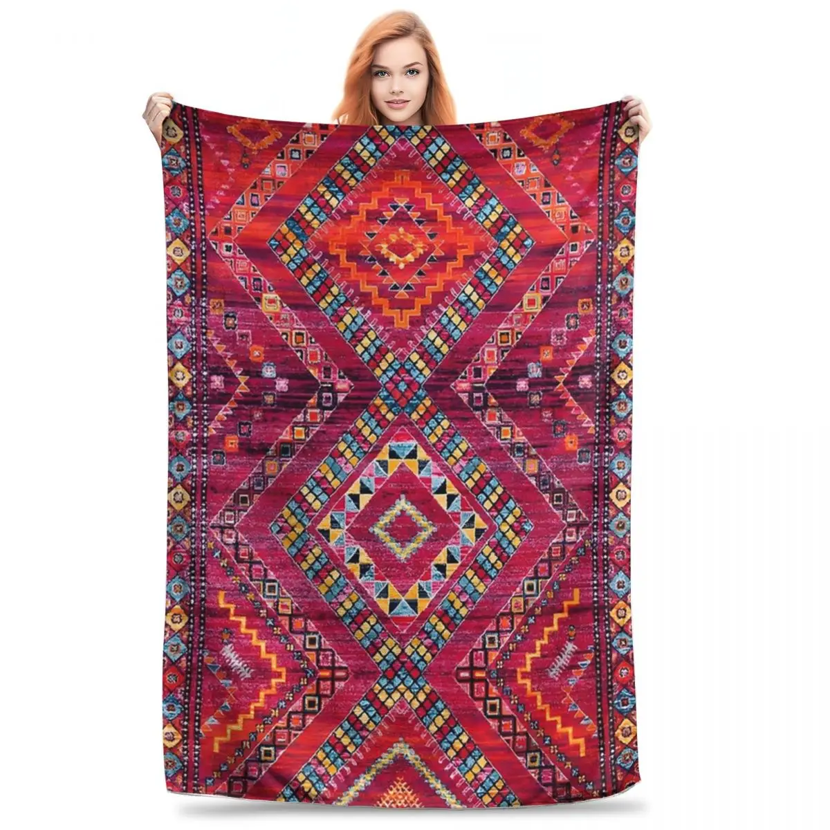 Bohemian Rose Vintage Geometric Fusion Blankets Fleece Lightweight Throw Blankets Sofa Throw Blanket For Couch Throws Bedspread