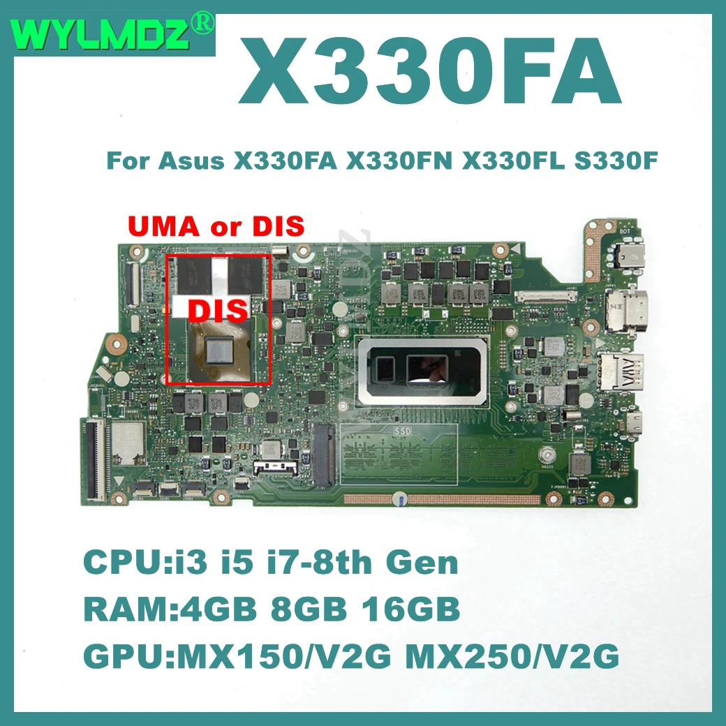 

X330FA Laptop Motherboard For Asus X330FA X330FN X330FL S330F I330F K330F V330F Mainboard i3/i5/i7-8th Gen CPU 4GB/8GB/16GB-RAM