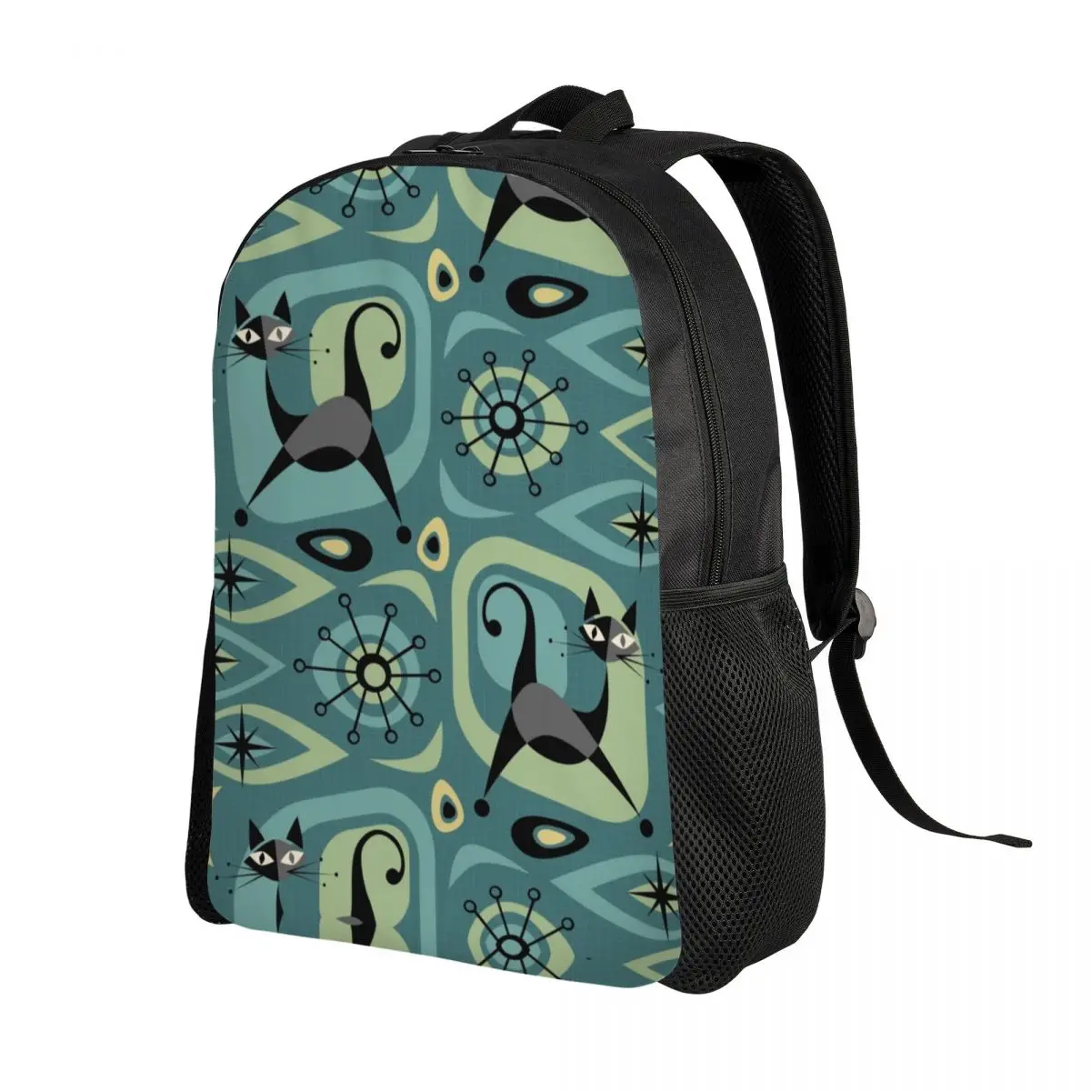 Custom Mid Century Cat Abstract Backpack for Girls Boys Fifties College School Travel Bags Women Men Bookbag Fits 15 Inch Laptop