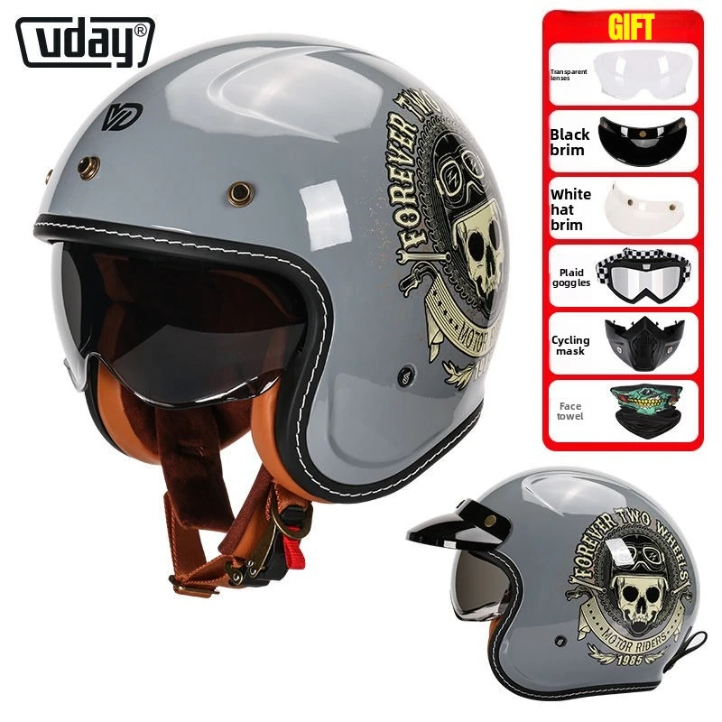 

VD Open Face Motorcycle Helmet Lightweight Adult Retro Jet Helmet for Men Women DOT Approved