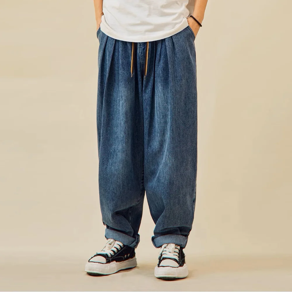 Men Loose Casual Vintage Wide Leg Harem Denim Jeans Pants Unisex Japanese Harajuku Streetwear Fashion Jeans Trousers Women