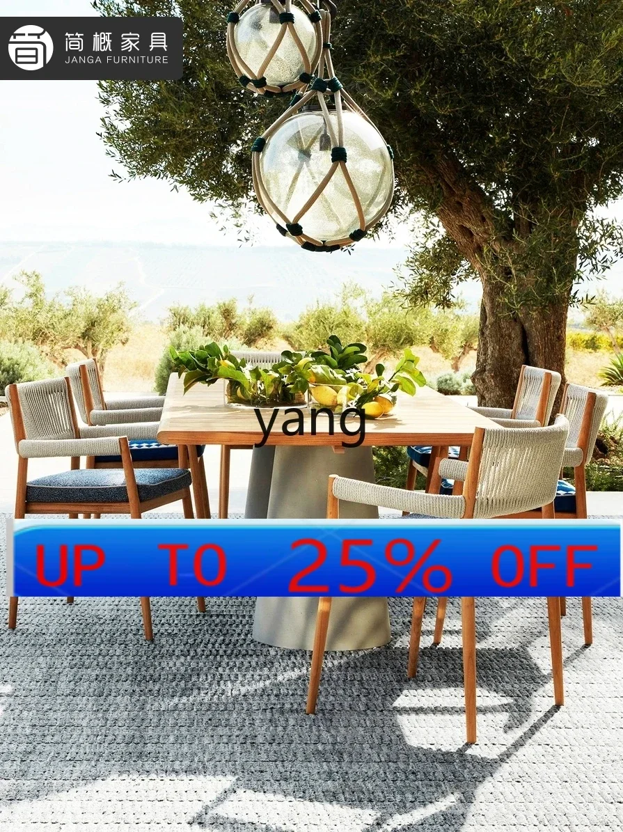 

LMM Outdoor Leisure Table and Chairs Teak Dining Table and Chairs Courtyard Outdoor Rattan Chair Long Table