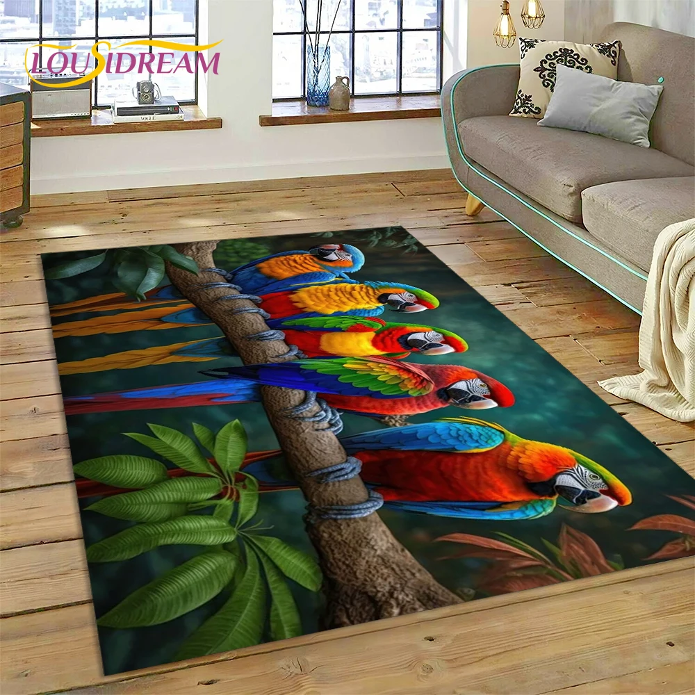 Colorful Parrot Macaw Budgerigar Bird Carpet Rug for Home Living Room Bedroom Sofa Doormat Decor,kid Area Rug Non-slip Floor Mat