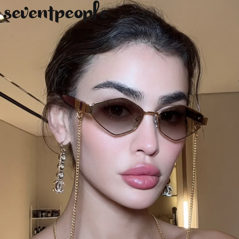 

Small Frame Hexagon Sunglasses With Chain Women 2026 Luxury Brand Vintage Travelling Sun Glasses Ladies Classic Polygon Shades