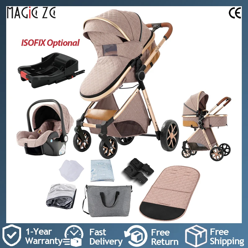 ISOFIX Base Kinderwagen 3 in 1, kompaktes Design, einseitig klappbar, mit Autositz, Reisesystem für Neugeborene, Kinderwagen für Kleinkinder