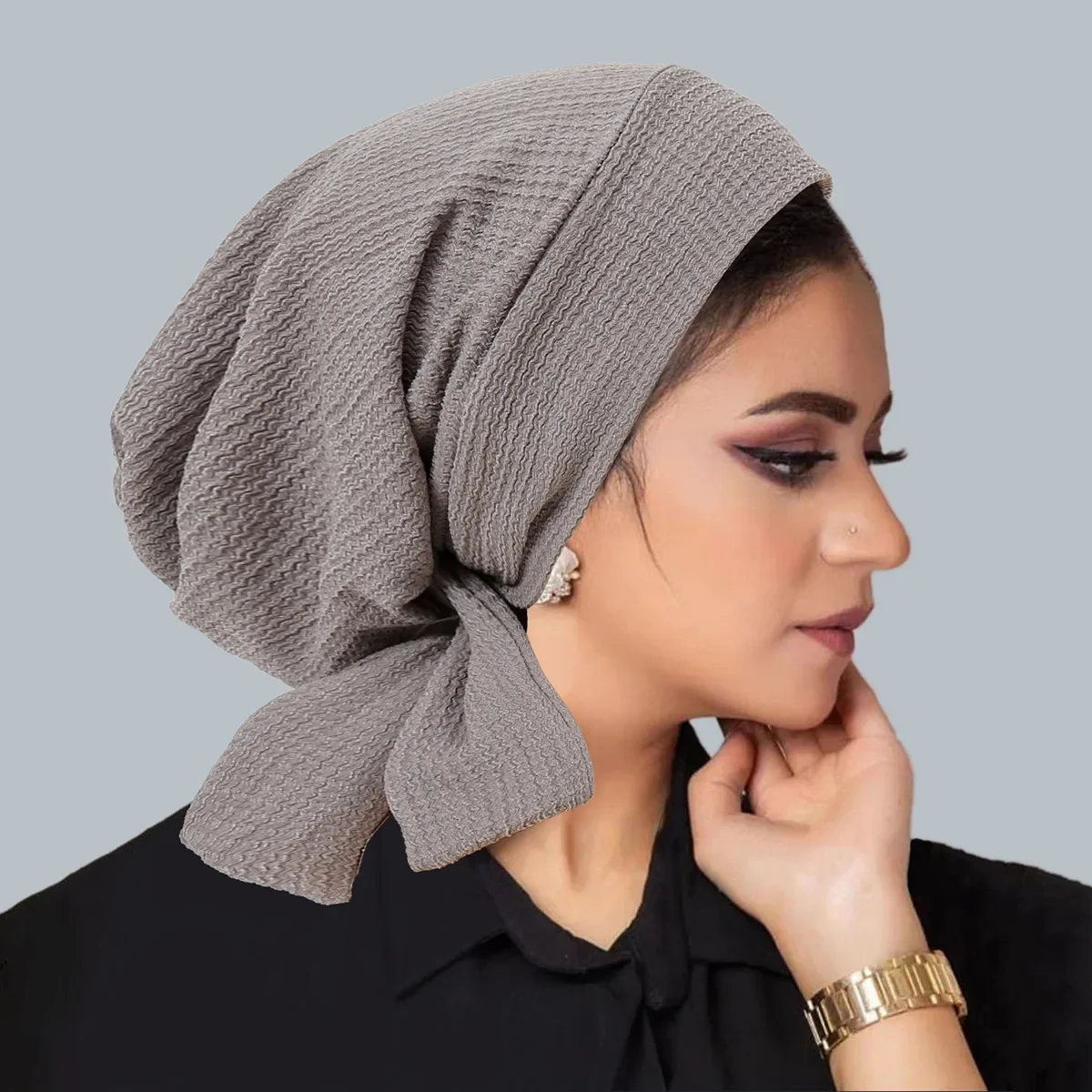 

Muslim Women Solid Pre-tied Headscarf Elastic Female Turban Cancer Chemo Hat Hair Loss Cover Head Wrap Headwear Stretch Bandan