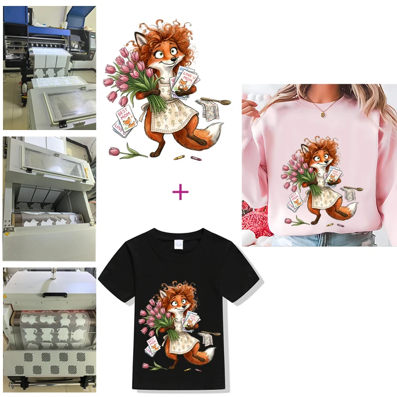 Fox Mom Smile Foxes Heat Transfer Stickers Animal Print Patch Hoodies Heat Press Appliqued T-Shirt Diy Clothes Stickers Ptches