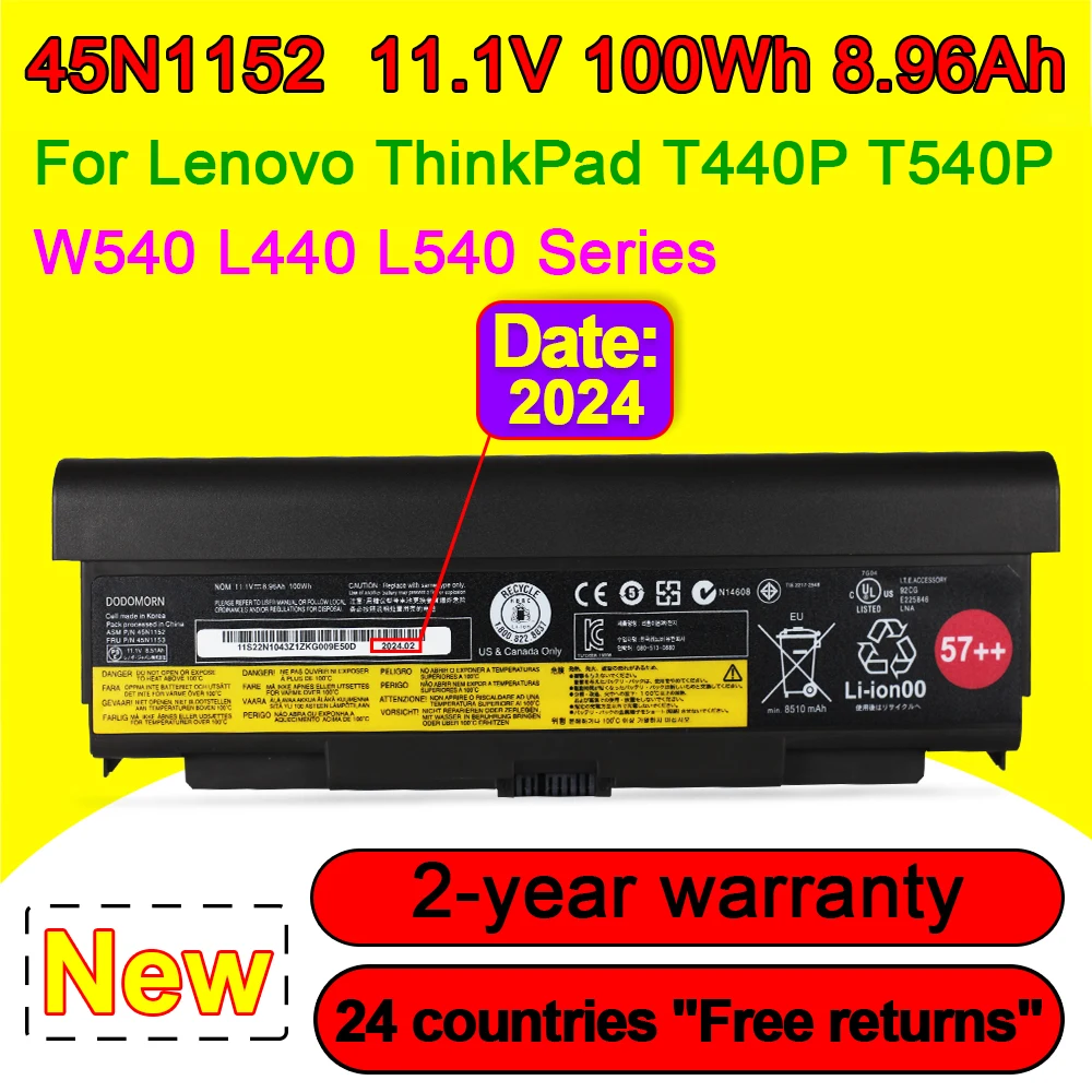 

45N1152 45N1153 Laptop Battery For Lenovo ThinkPad T440P T540P W540 L540 L440 45N1145 45N1149 45N1151 11.1V 100Wh 8960mAh 57++