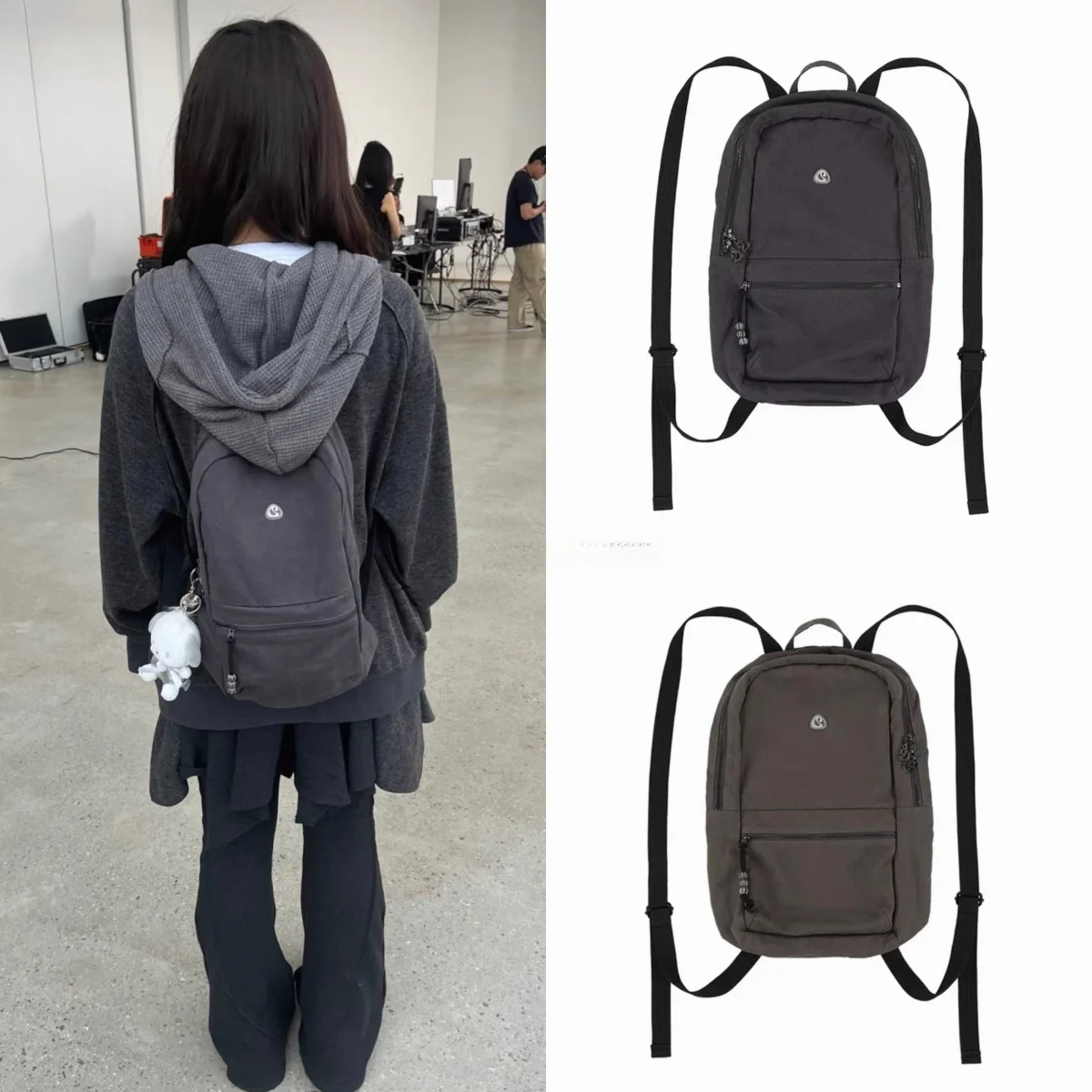 

Coyseio Korean Sle Autumn Winter Bapa Zipper Pendant Functional Casual Simple Aluminum Hardware Youth Double oulder Bag