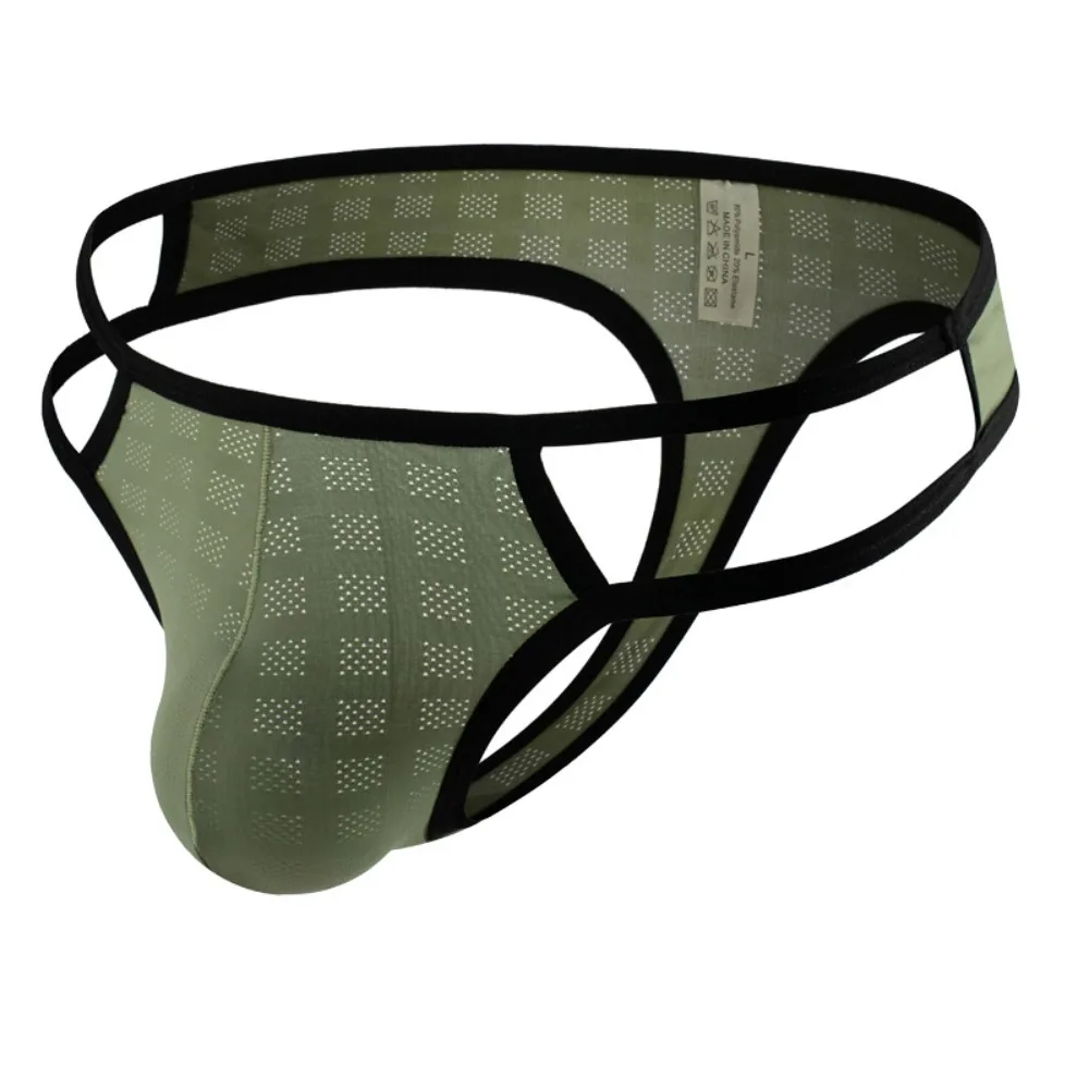 Breathable Hollow Men's Thongs Low Waist Briefs Men's Underwear Ultra-thin T Back Panties Men