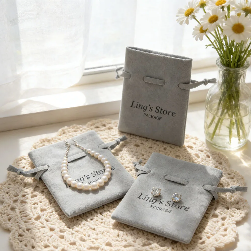 

50Pcs Personalized Light Green Logo Packaging Bags Cosmetic Jewelry Storage Pouch Drawstring Design Gift Packaging Organizer