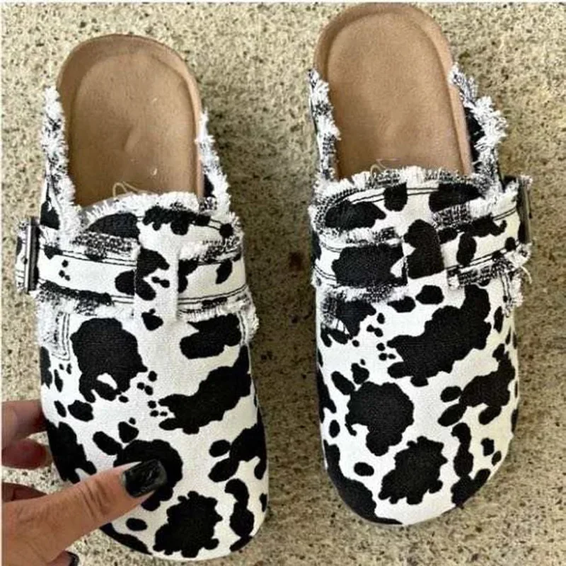 New Fashion Leopard Print Plus Size 43 Slippers 2025 European and AmericanCasual Loafers Ladies Socofy Flat Slip-on Shoes femmes