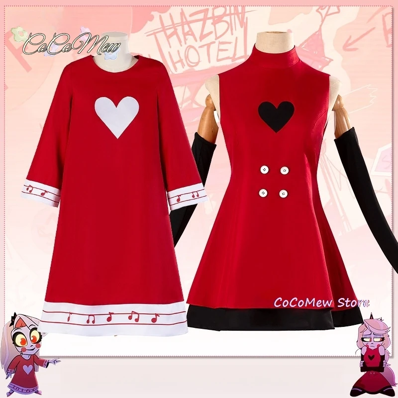 กระโปรงคอสเพลย์ชาร์ลีเดรสสีแดงคอเต่าของผู้หญิงเครื่องแต่งกายวันฮาโลวีนแฟนเกมอนิเมะเฮสบินกระโปรงเซ็กซี่ใช้ได้ทุกวัน