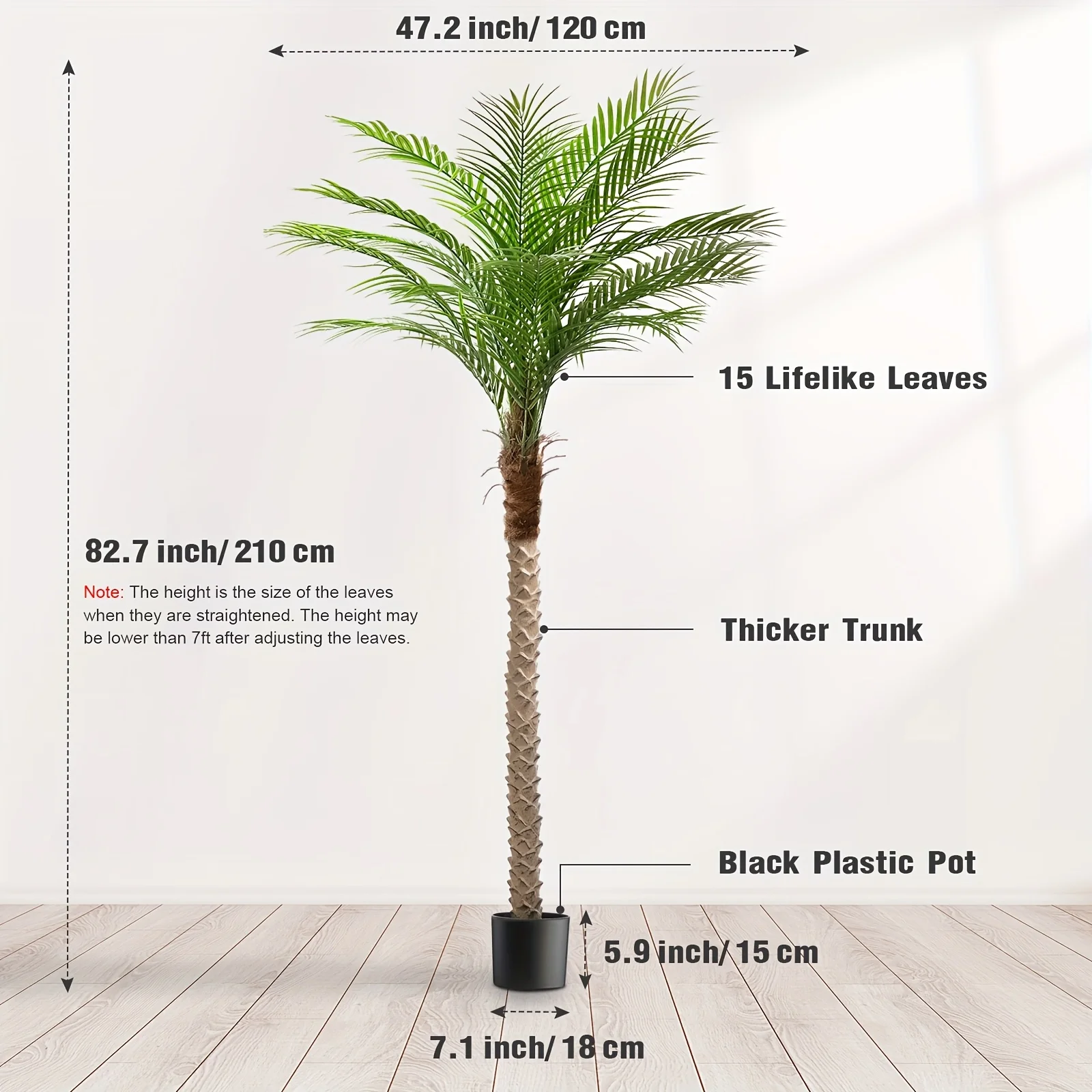 Artificial Phoenix Palm Tree 7ft Tall, 1 Pack Artificial Palm Tree, Trees Plants Outdoor Palm Trees, Adjustable Leaves Tropical
