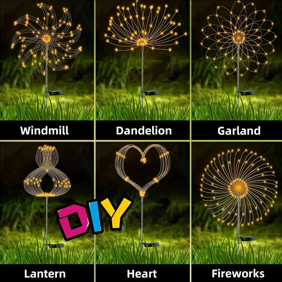 8 โหมดโคมไฟดอกไม้ไฟพลังงานแสงอาทิตย์กลางแจ้งลูกโลก Dandelion ดอกไม้ไฟโคมไฟสําหรับลานสวนสนามหญ้าภูมิทัศน์วันหยุด