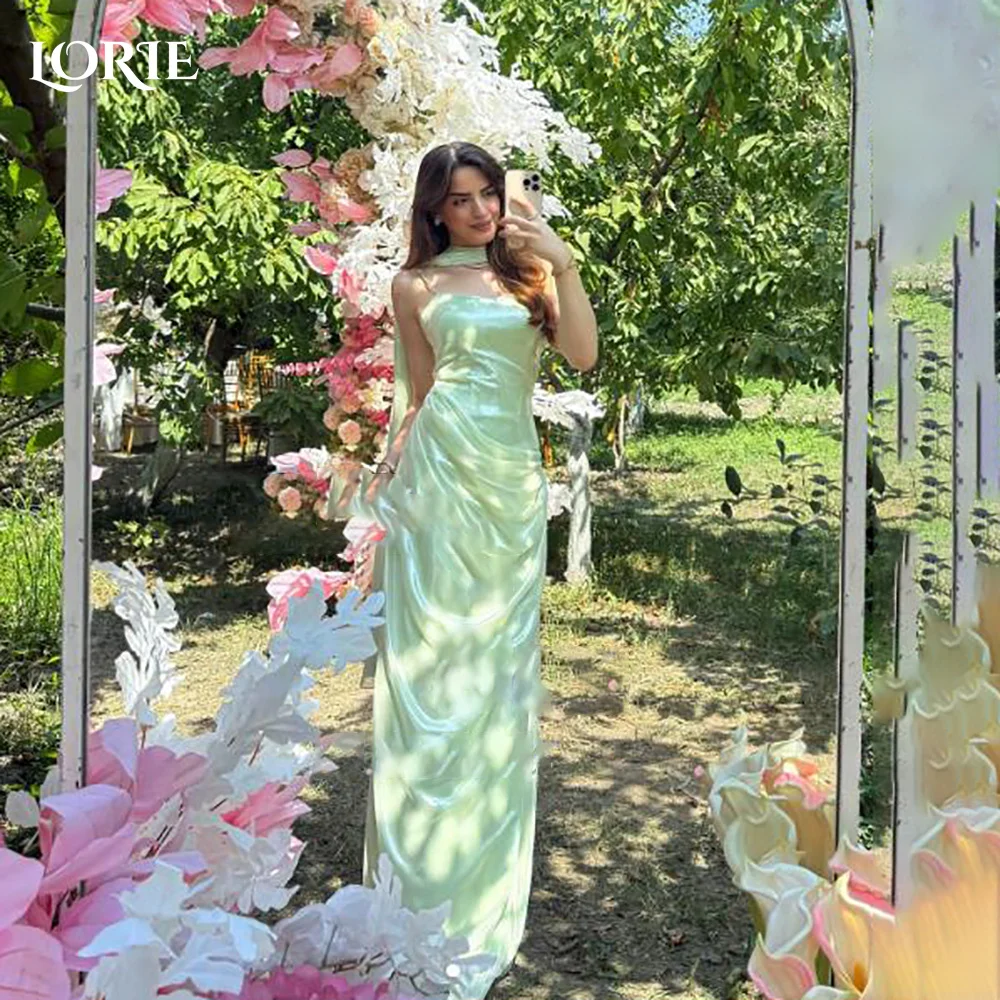 

LORIE Modest Crepe Evening Dresses Elegant Halter Deep V Neck Pleats Mermaid Arabia Prom Gown Ruffle Party Dresses Customized