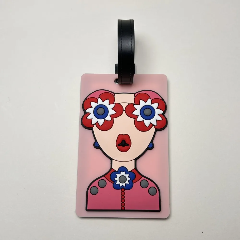 

Cute Soft Silicone Luggage Tag Anti-lost with Lanyard Suitcase Identifier Tag Funny Girl Boarding Pass Tag