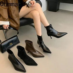 2025 Spring Autumn Women Modern Ankle Boots Fashion Pointed Toe Short Booties Ladies Sexy High Heel Shoes