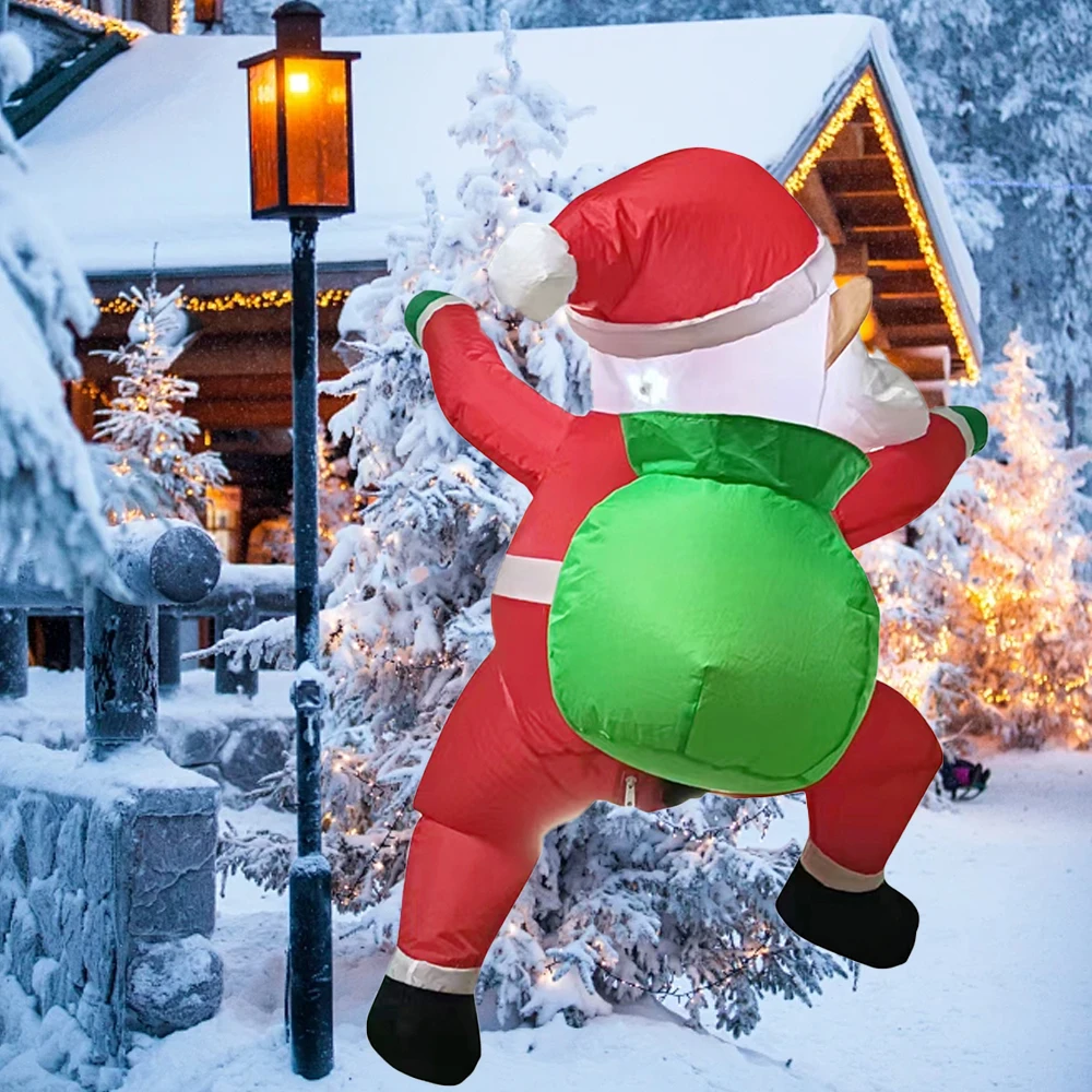 Climbing Window Santa Claus Carrying Gift Bag Inflatable Model With LED Lights Christmas Carnival Party Window Decoration Props