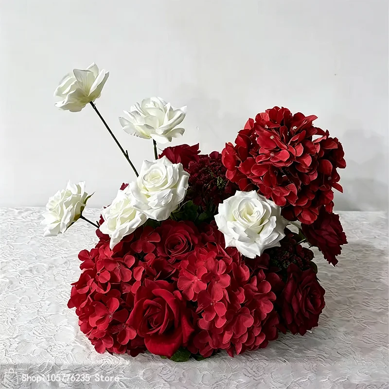Künstliche weiße Rose, grüne Hortensie, Tischdekoration, Blumenarrangement, Hochzeit, Party, Tischdekoration, Heimdekoration, Innenbereich, Blumenrequisite – Detail 8