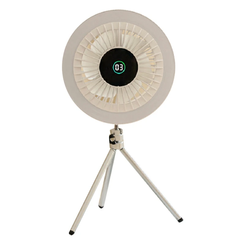 

Outdoor Portable Camping Tent Fan With LED Light 4000Mah Rechargeable Intelligent Digital Display Tripod Stand Fan