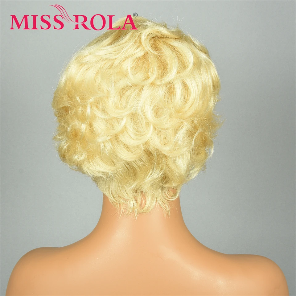 Miss Rola-Peluca de cabello humano brasileño con corte Pixie, pelo rubio miel, hecho a máquina, Remy, 180% de densidad, 12A