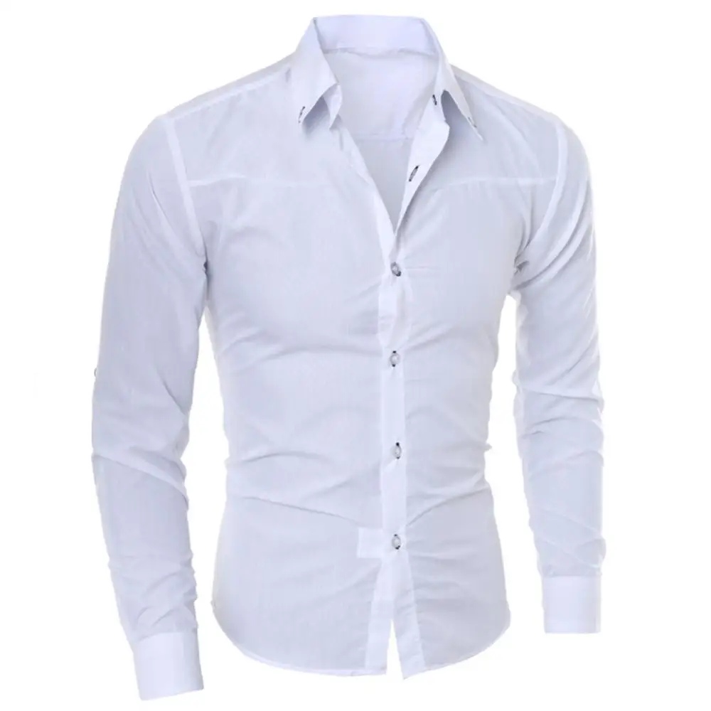 Men's Luxury Casual Social Formal Shirt Lapel Long Sleeve Slim Solid Color Male Business Dress Shirts Blouse Shirt Tops