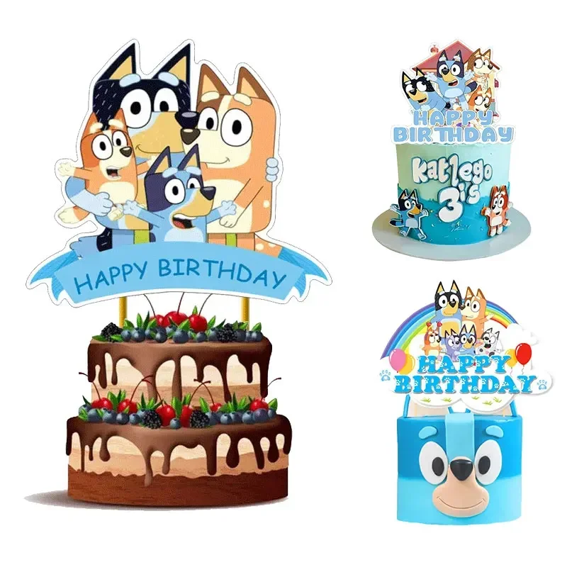 Cartoon Blueyes Family Dog Cake Topper Birthday Party Supplies Disposable Cake Flag Set Birthday Decorations Baby Shower Gifts