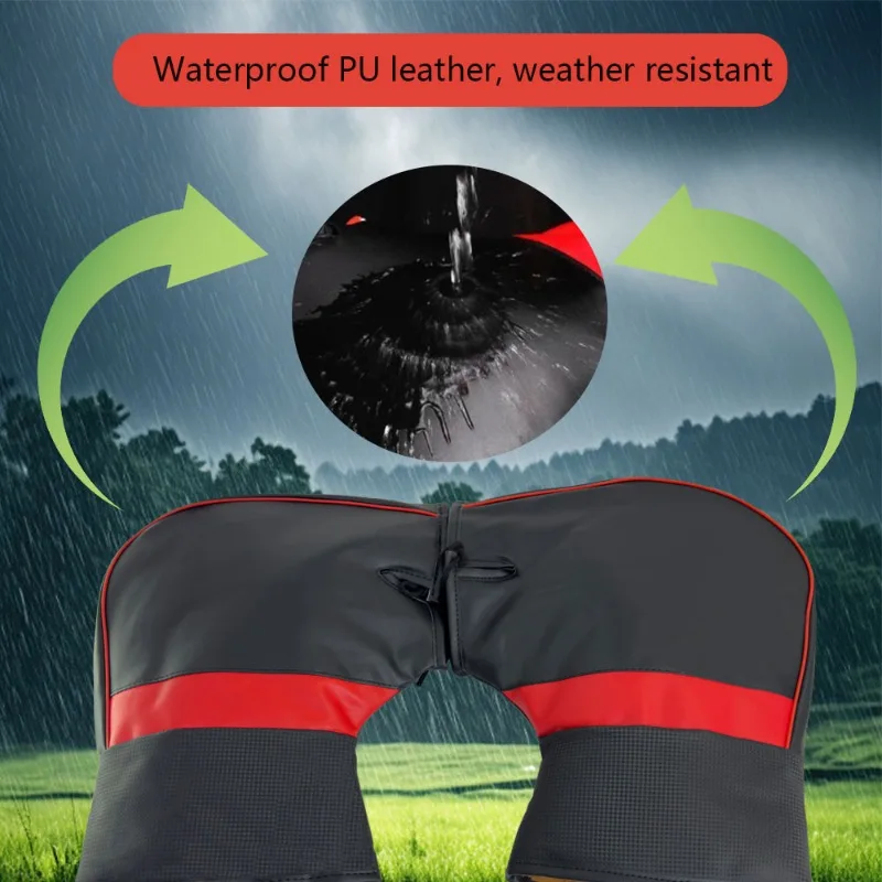 Motorcycle and Electric Bike Handlebar Cover with Anti Cold Anti Freezing Waterproof and Sunscreen Leather Fabric Elastic