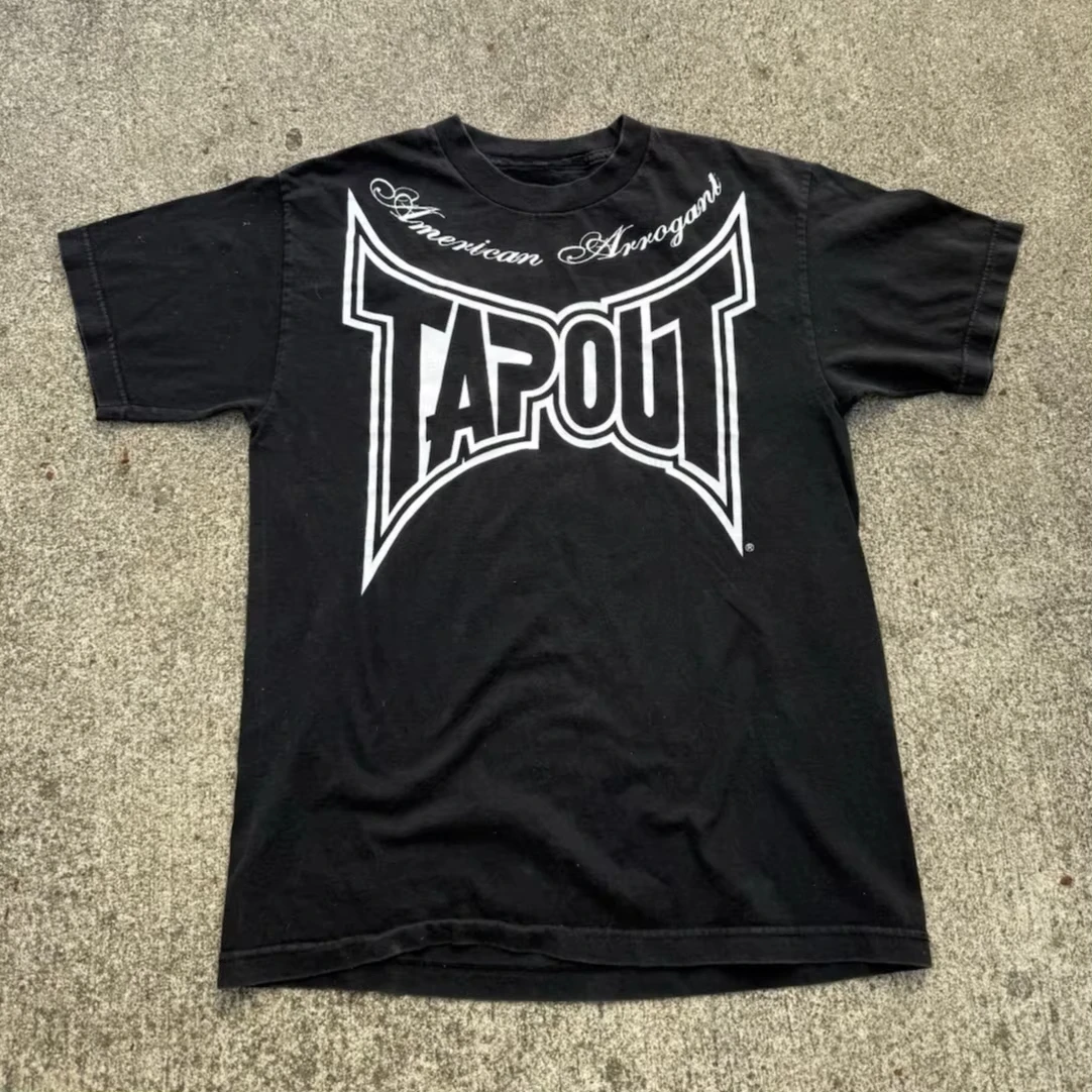 2026 Black Vintage Oversized T-shirt, Front Sharp Letter Slogan & Back Wing Badge Graphic Print Boxing Unisex Streetwear Tee
