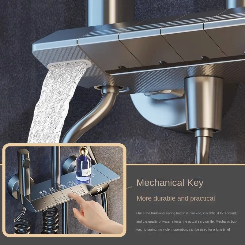 Imagem -05 - Conjunto de Chuveiro Display Digital Led Chaves de Piano de Latão Sistema Quente e Frio Modos de Saída Luxo Montado na Parede Banheiro