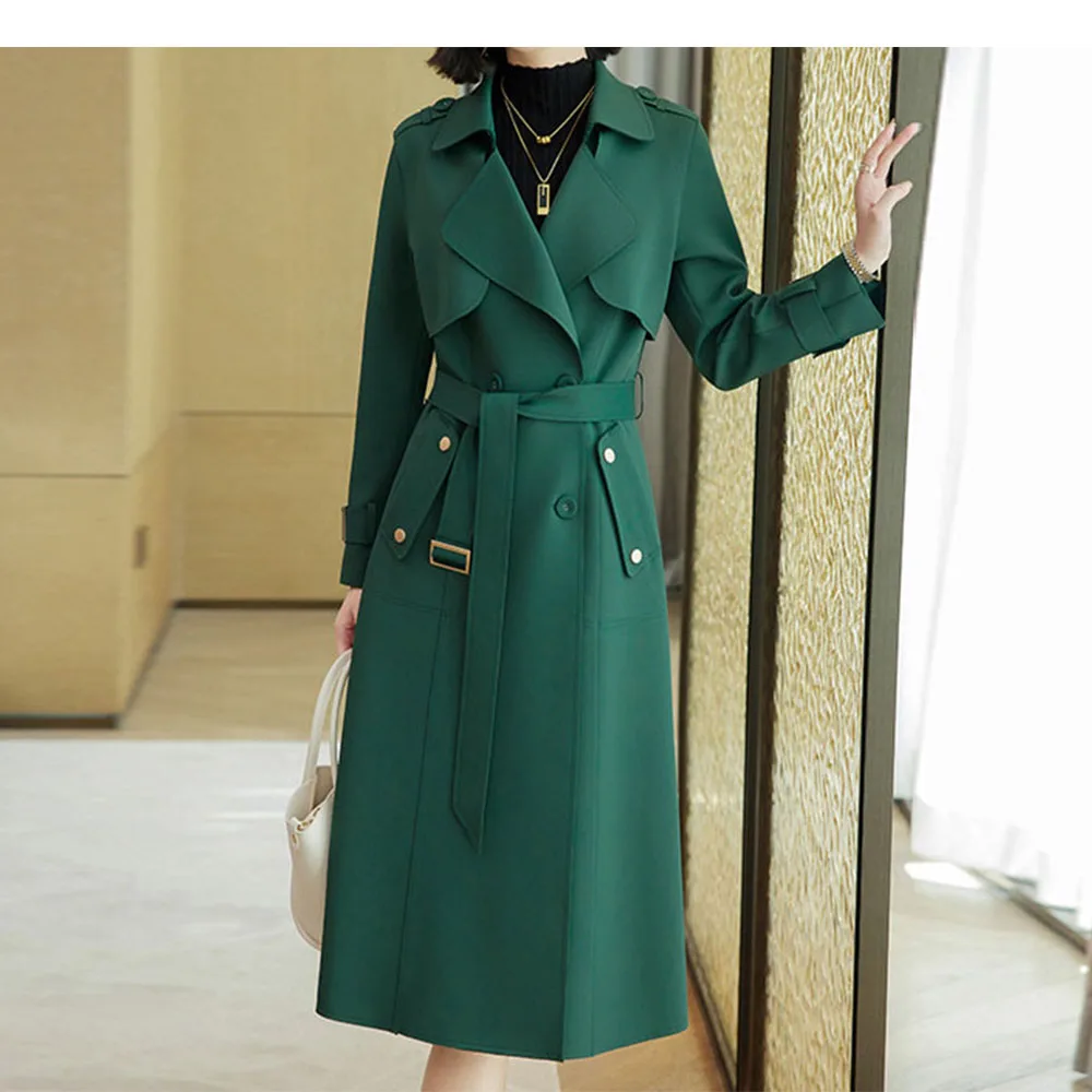 

Tesco Elegant Women Long Trench Solid Casual Ladies Slim Trench with Belt Autumn Winter Turn Down Collar Female Coat ropa mujer