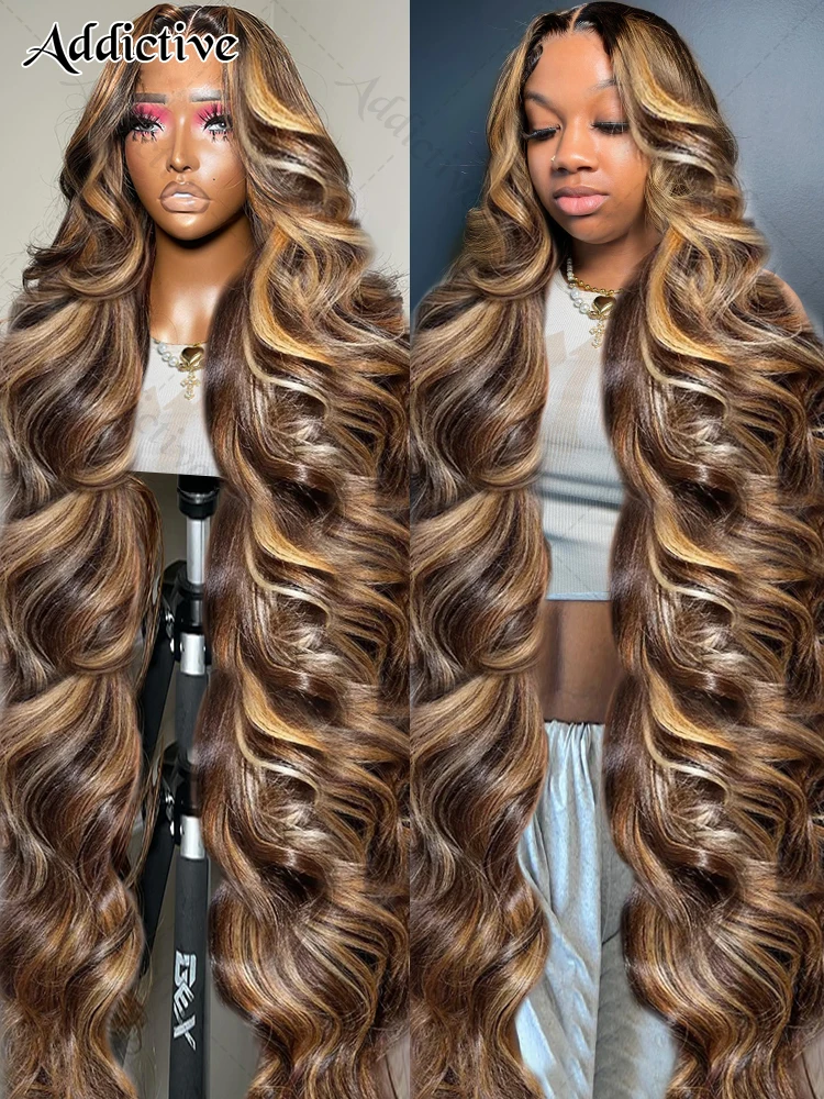 30 40 Zoll 4/27 Highlight Körperwelle 13x4 Echthaar Lace Frontal Perücken 250 Dichte farbige Ombre 13x6 HD Lace Front Perücke für Frauen