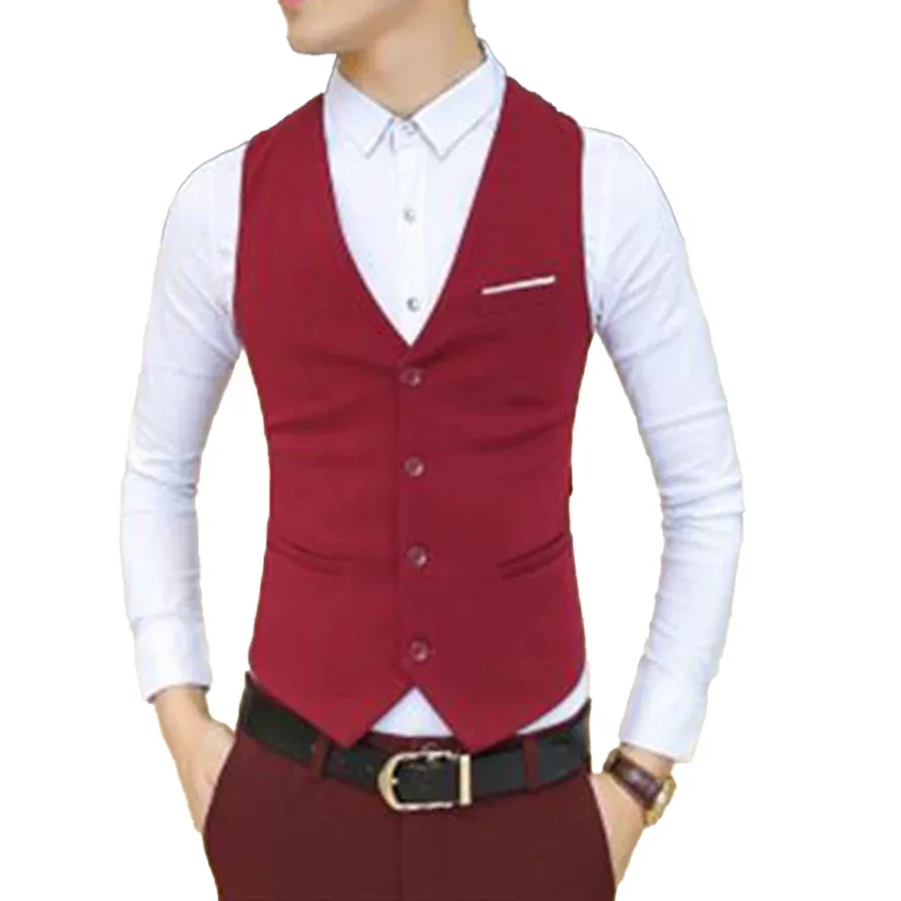 New Formal Business Suit Vest For Men Single Breasted V Neck Slim Fit Man Social Tuxedo Waistcoat Coat Vests Male Clothing