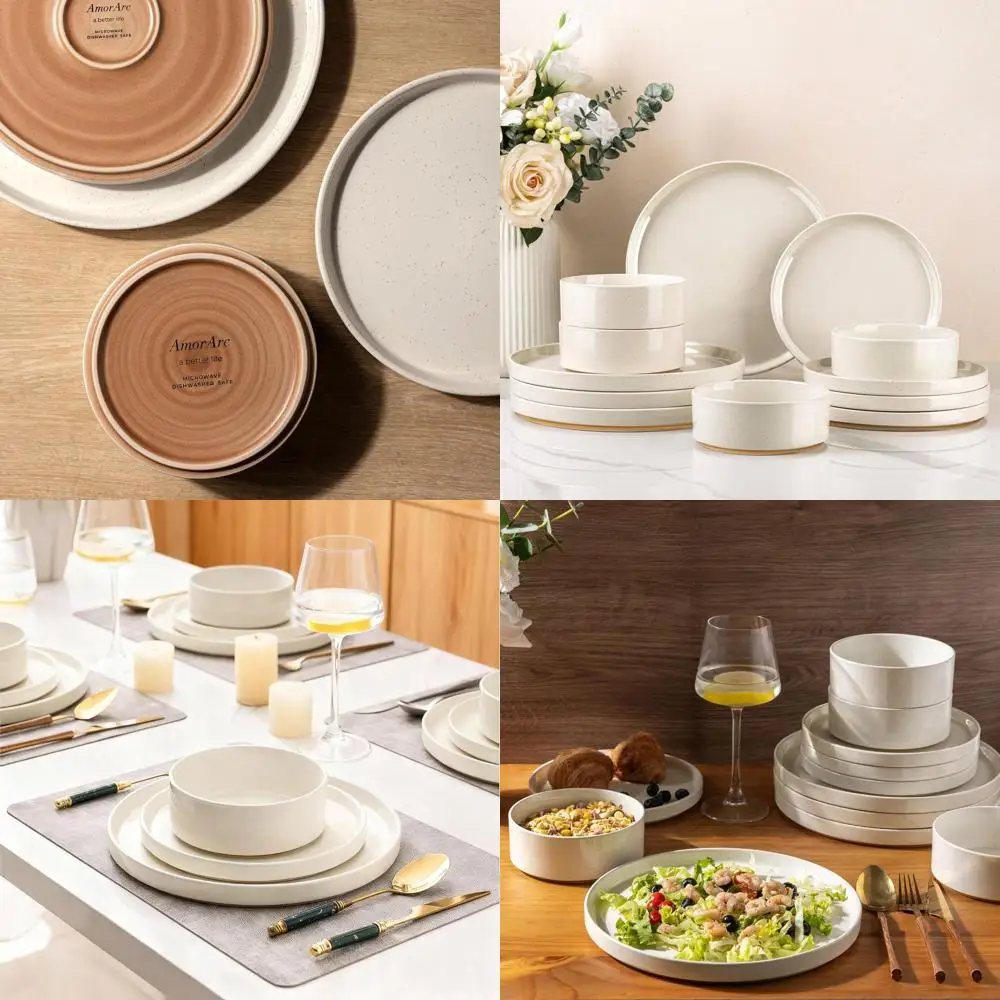 

Набор посуды из 4 предметов: тарелки и миски из керамогранита с терракотовым покрытием – прочные, подходят для мытья в посудомоечной машине и использования в микроволновой печи