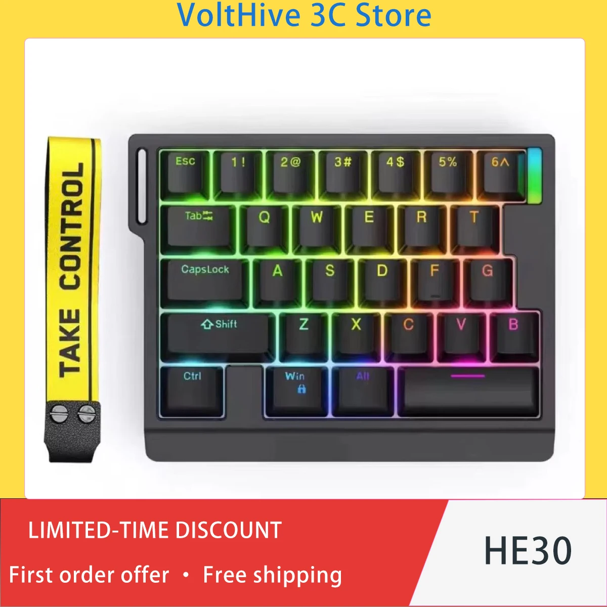 HE30 One‑Handed Magnetic Switch Gaming Keyboard Tri‑Mode Adjustable Compact Mini Keypad PBT Keycaps for FPS PC E‑Sports Gifts