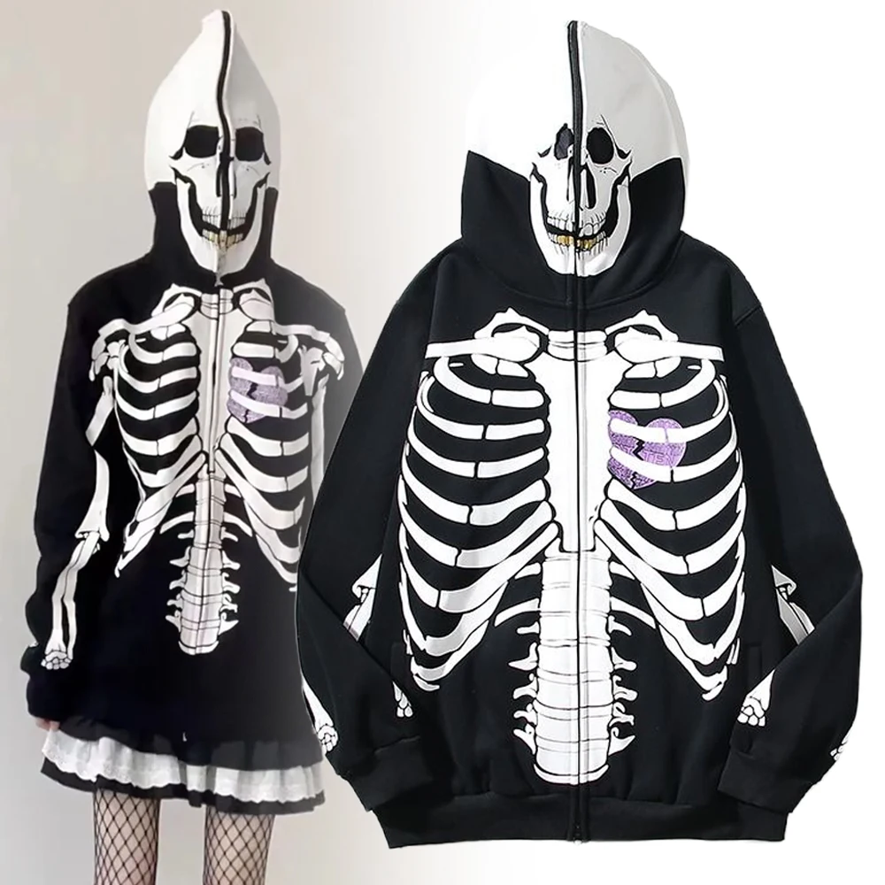 

Punk Gothic Skeleton Skull Bone Hoodie Unisex Costume Sweatshirt Jacket Hoodies Coat Halloween Clothes